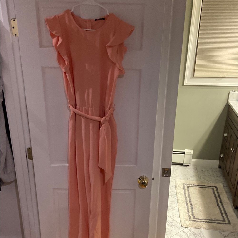 Peach Ruffle Sleeve Jumpsuit
